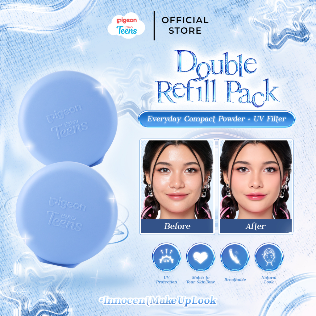 TWINPACK Pigeon Teens Everyday Compact Powder UV Refill |Bedak Padat Remaja|Natural Finish Look |Hyp