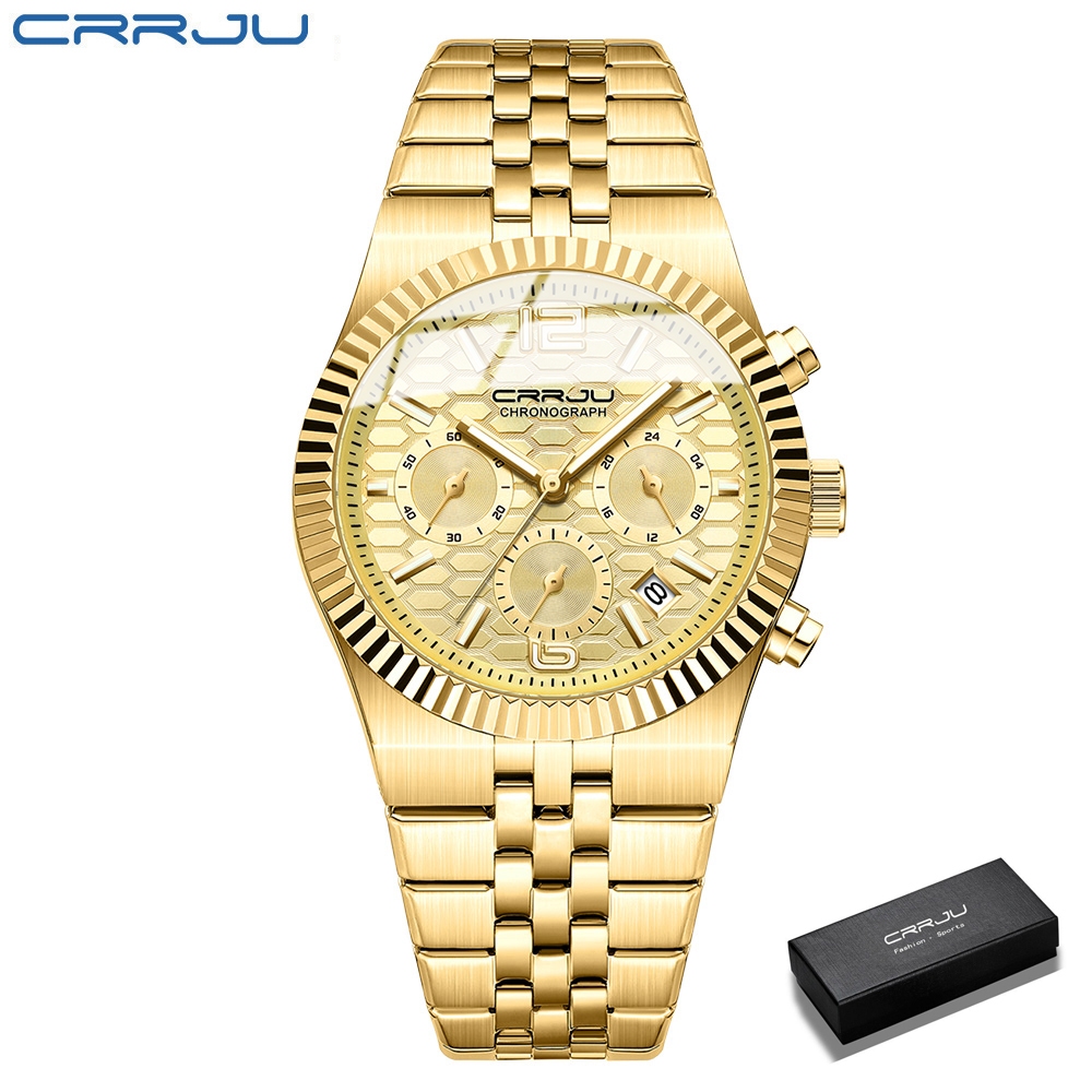 CRRJU Jam Tangan Pria Anti Air Multifungsi Chronograph Calendar Bercahaya Jam Tangan Cowok Original