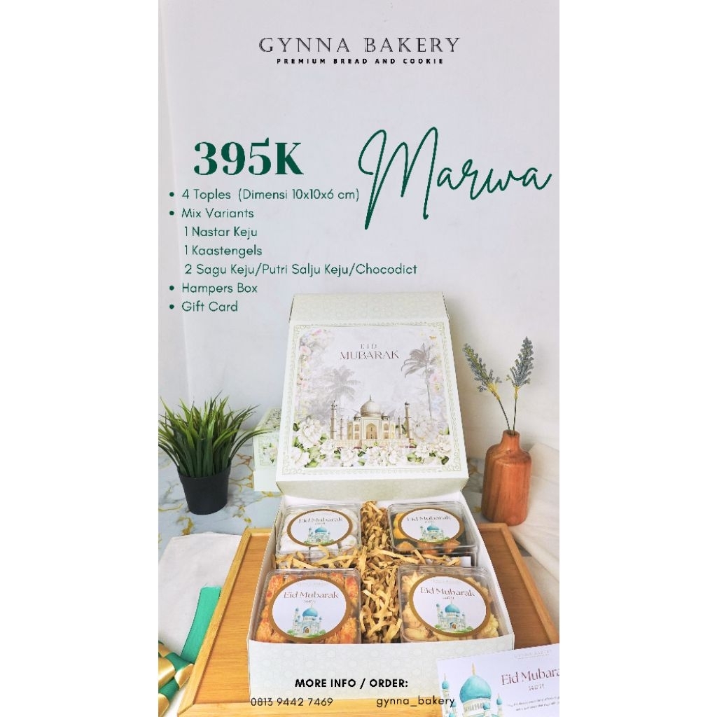 Marwa Hampers Lebaran - Gynna Bakery - Kue Kering - Kastengels - Nastar Keju - Sagu Keju - Putri Saj