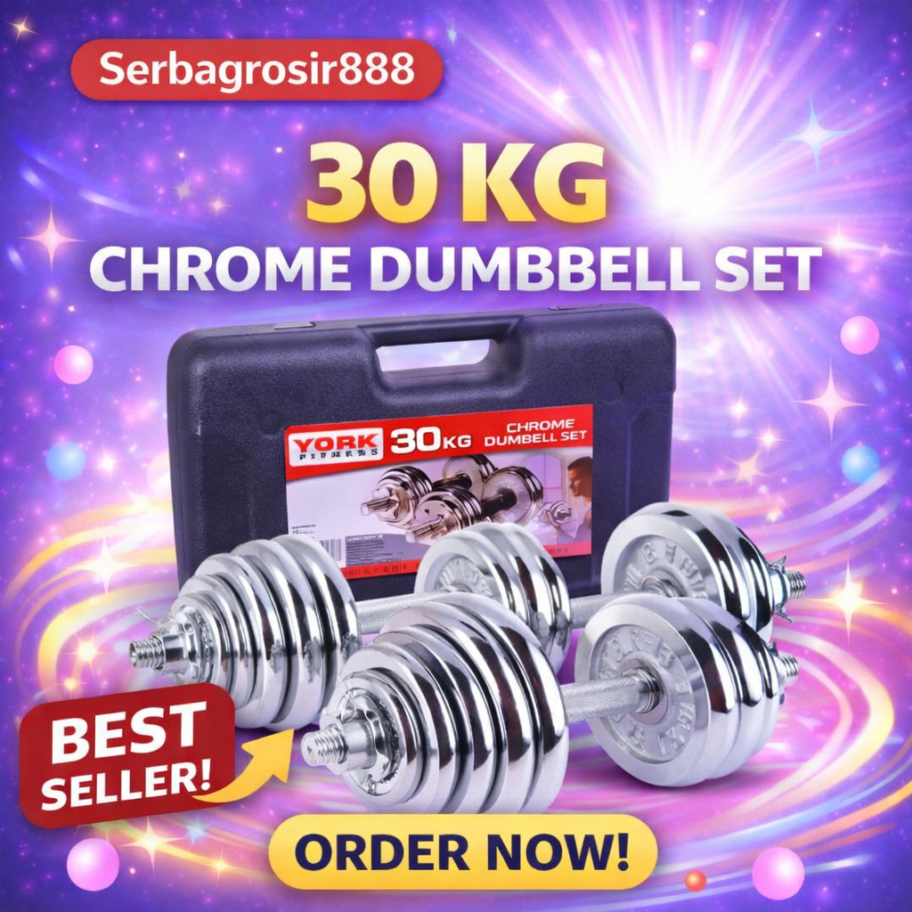 KHUSUS GOJEK Dumbell York 30kg Chrome / Barbel 30kg / Dumbel Set 30 kg barbell set koper 30 kg