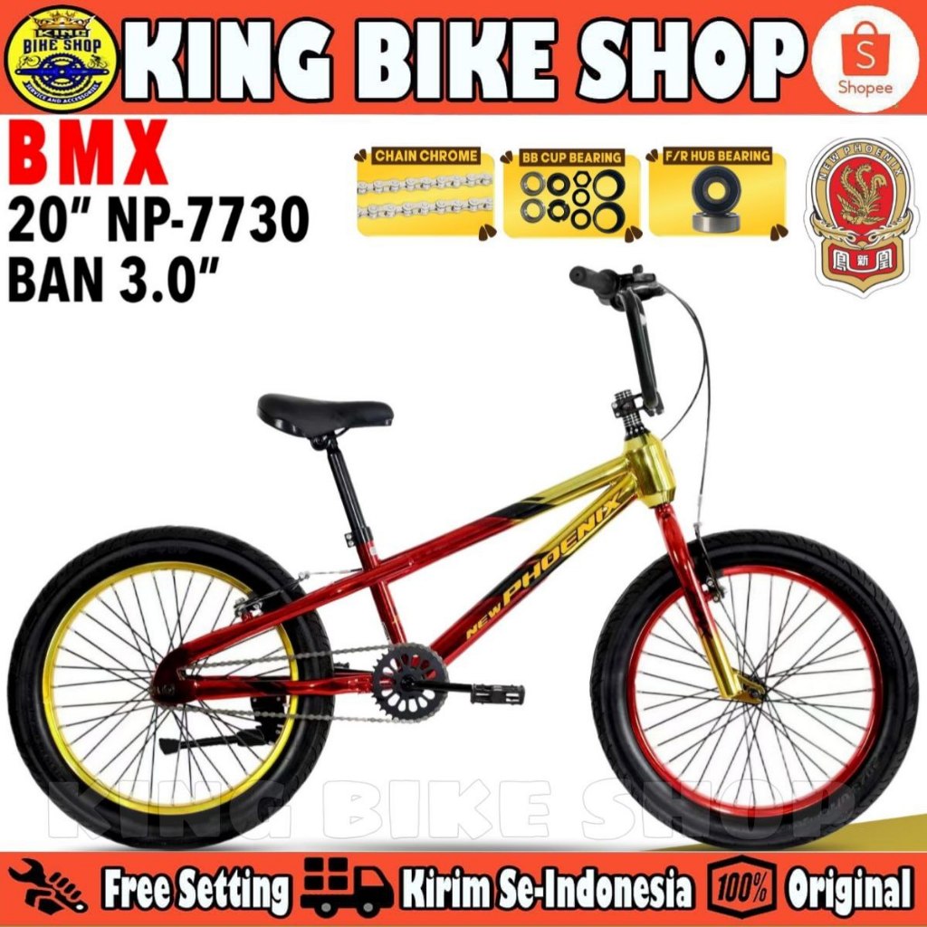 Sepeda Anak Laki BMX NEW PHOENIX NP 7730 CHROME Ban Jumbo 3.0 Ukuran 20 Inch Usia 8-12 Tahun