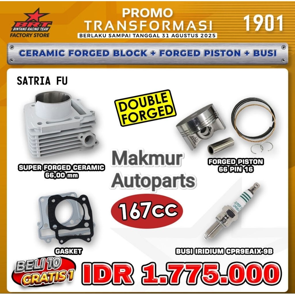 Promo Transformasi BRT 1901 Paket Bore Up Satria FU - Block Ceramic - Piston (BINTANG RACING TEAM BR