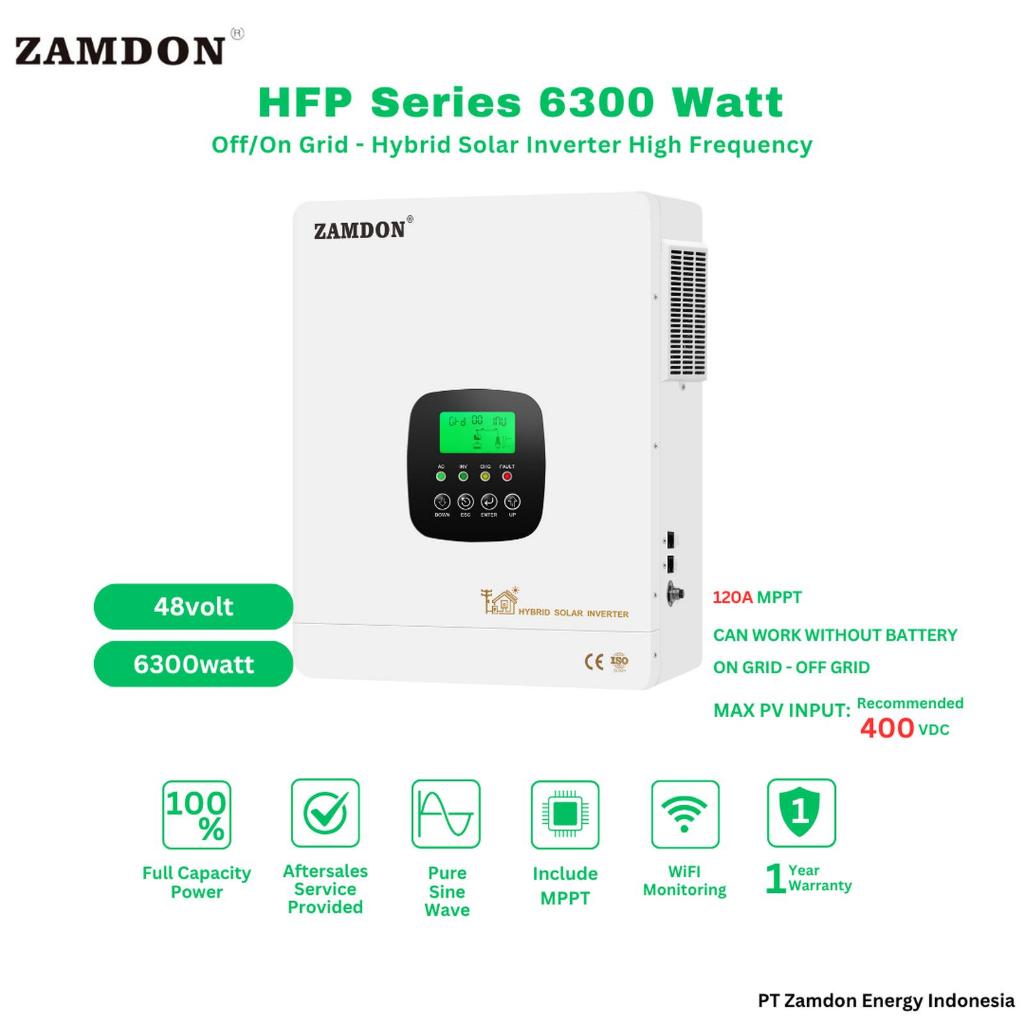 Original ZAMDON High Frequency 7.87KVA 6.3KW 48V MPPT 120A ON &Off grid hybrid solar inverter One Ye