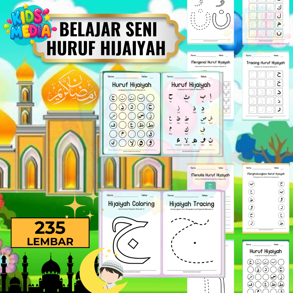 [K0049] Worksheet Belajar Huruf Hijaiyah Anak | 235 Lembar Printable PDF Latihan Dasar