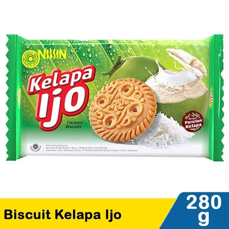 Cemilan Biscuit Nissin Kelapa Ijo Kemasan Isi 280 Gram Makanan Ringan Kue Kering Biskuit Coconut