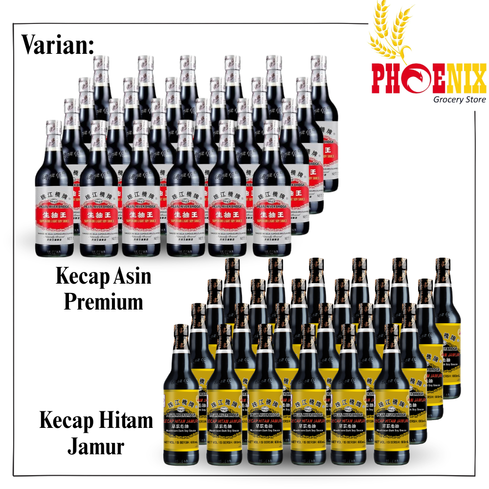 Pearl River Bridge All Varian – Kecap Asin Premium / Kecap Hitam Jamur 1 dus 24 botol @600ml