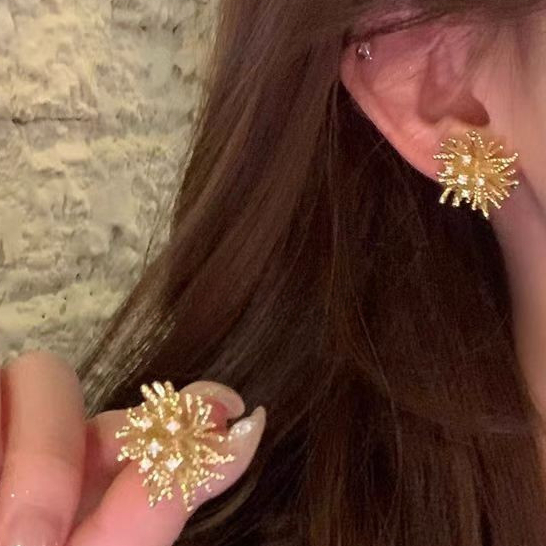 Cuci gudang Ami ACC Anting Kembang Api Silver & Emas Desain Elegan - Hadiah Spesial yang Bersinar un