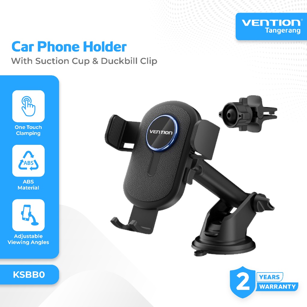 Vention Car Phone Holder Mount Holder One Touch Clamping With Suction Cup & Duckbill Clip Holder Mob