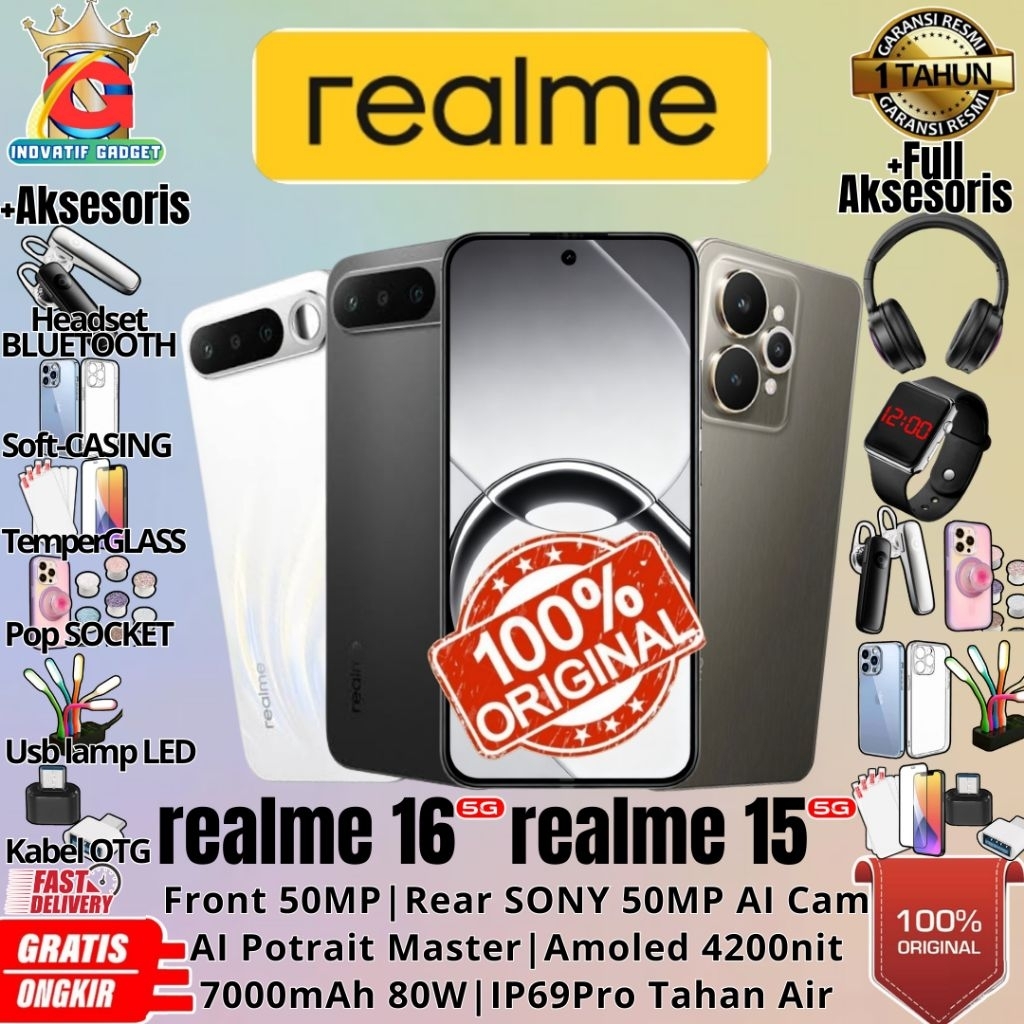 HP BARU REALME 16 5G | REALME 15 5G 12/256GB & 8/256GB Ram Upto 26GB - Front 50mp Rear SONY 50mp Cam