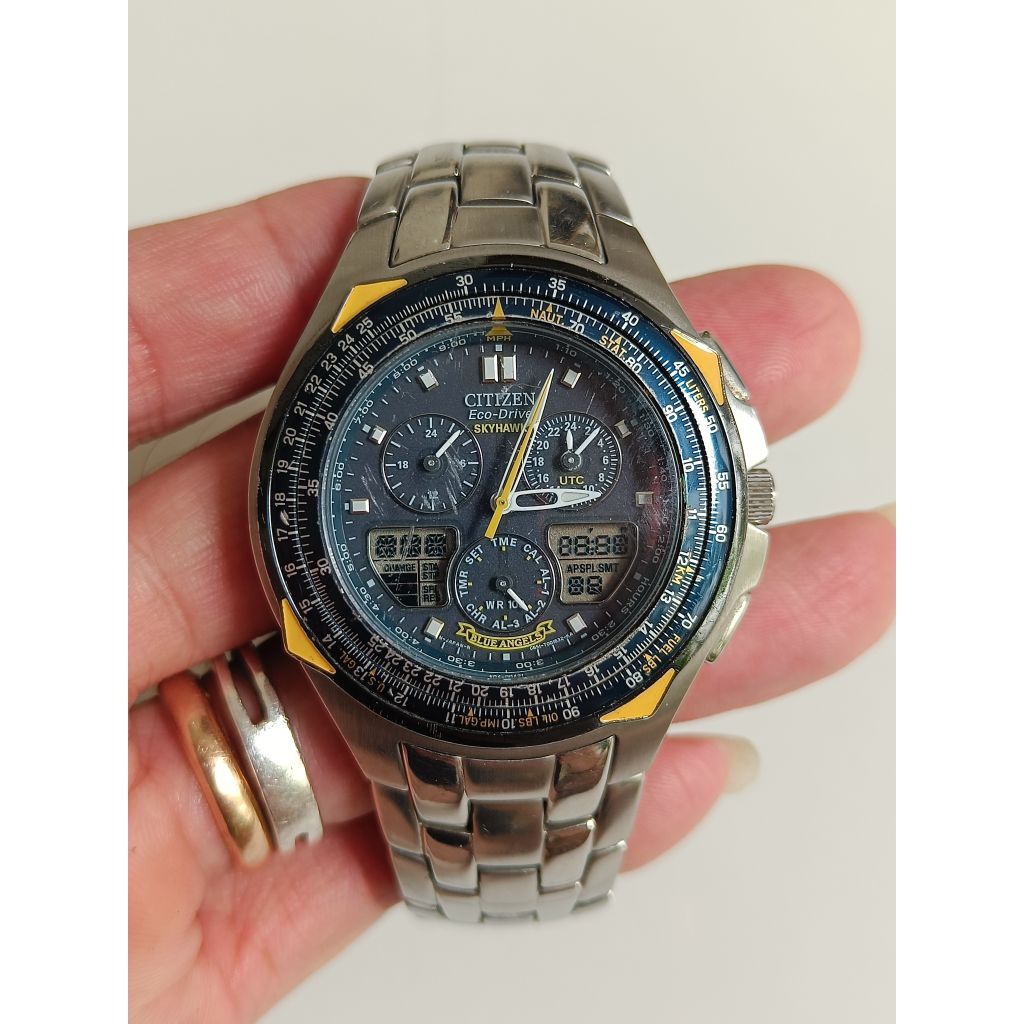 Citizen eco drive skyhawk blue angle original mati layar blank , perlu servis ganti batre kapasitor