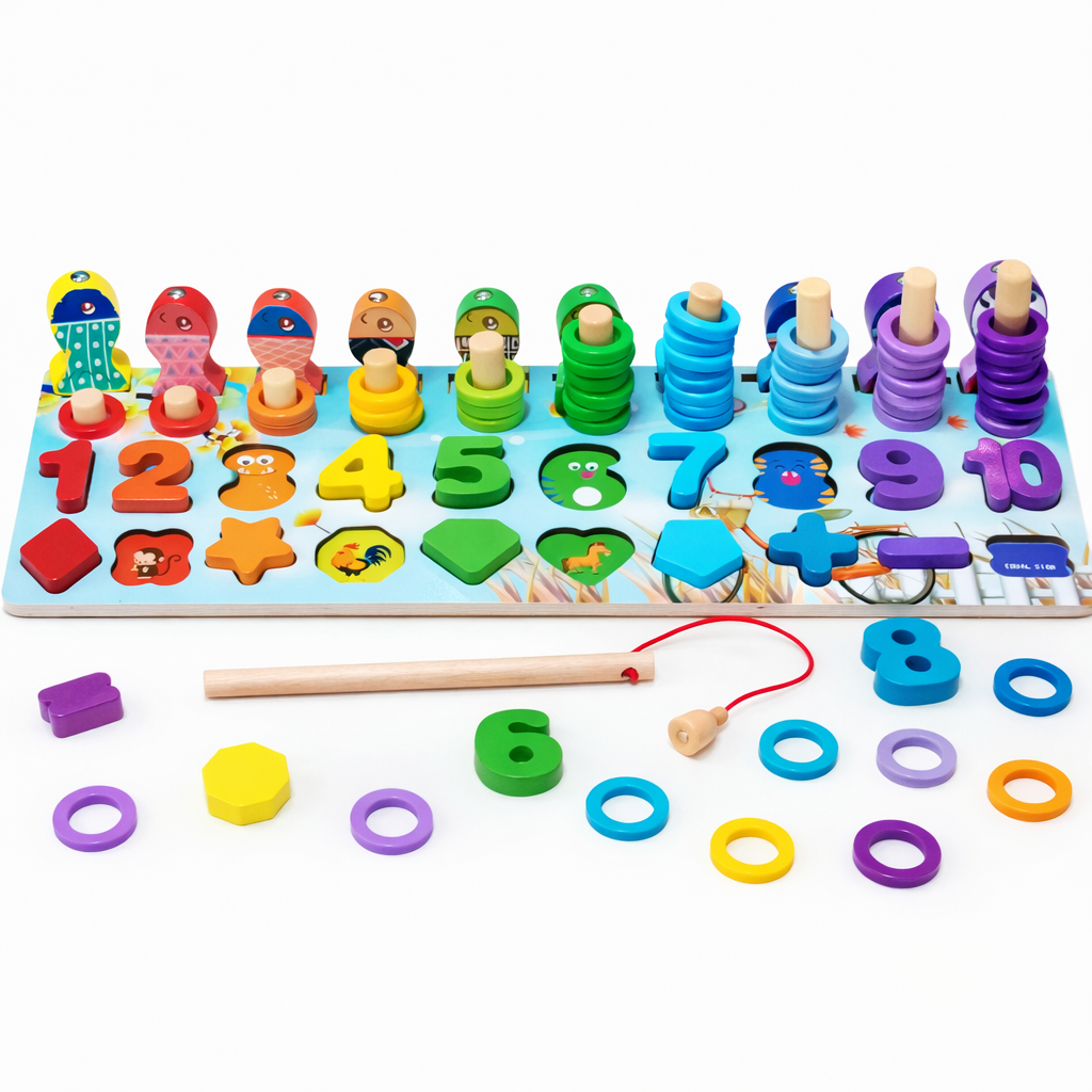 Mainan Puzzle Kayu Edukatif Magnet Angka 1-10 Berhitung Bentuk Geometri Koordinasi Motorik
