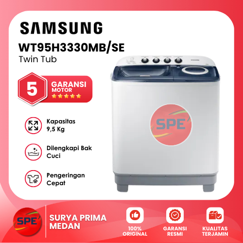 MESIN CUCI 2 TABUNG SAMSUNG KAPASITAS 9.5 KG WT95H3330MB/SE / WT95H3330MBSE GARANSI RESMI (MEDAN)