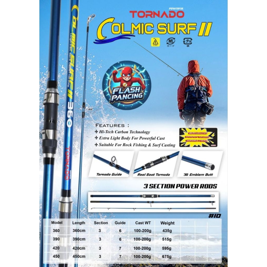 JORAN SURF TORNADO COLMIC II (360/390/420/450) - SAMBUNG 3 JORAN PASIRAN CARBON HOLLOW