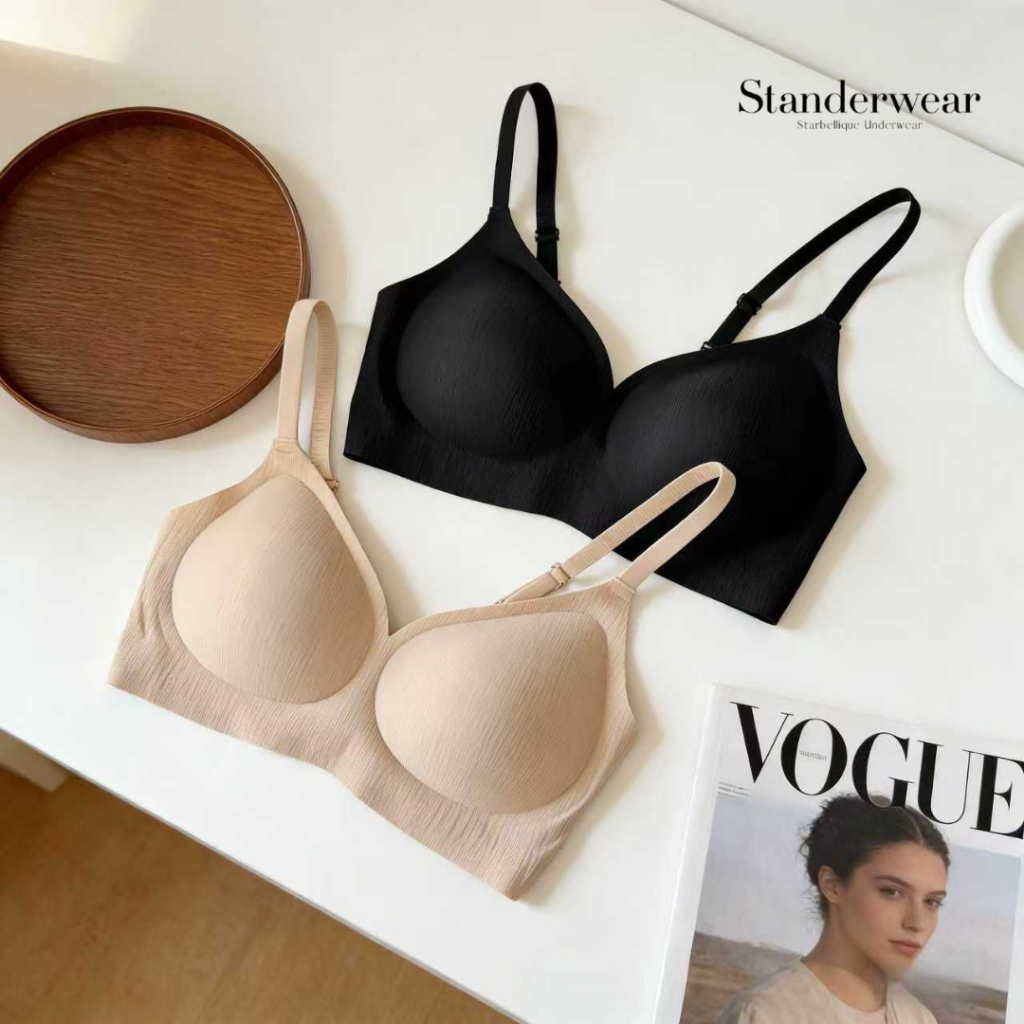 Standerwear - Bra Wanita Seamless Tanpa Kawat Nylon Premium Push Up BH Tekstur Garis - 915