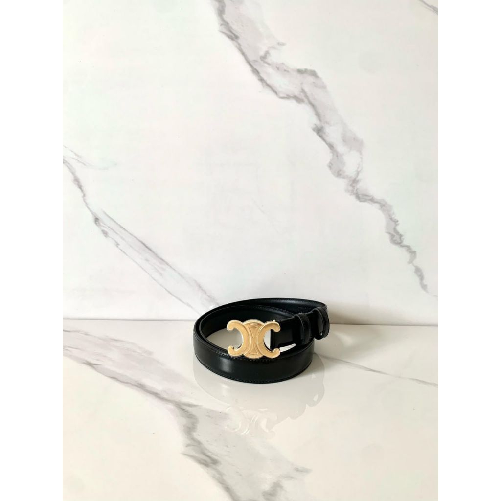 Celine Belt Triomphe Calfskin 2.5cm Black Ghw