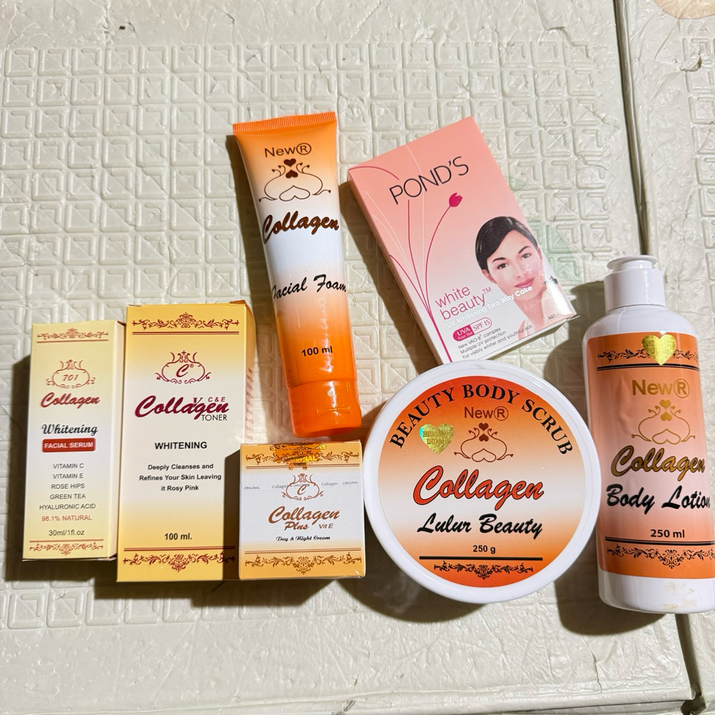 PAKET LENGKAP COLLAGEN 8IN1 TERMURAH (Facial Foam, Lotion, Serum, Toner, Scrub, Cream siang, Cream m