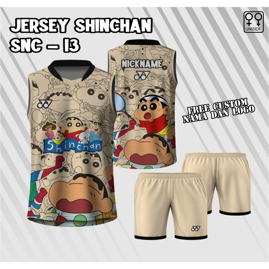 Jersey setelan Badminton Shinchan singlet kaos badminton shinchan full print baju badminton custom n