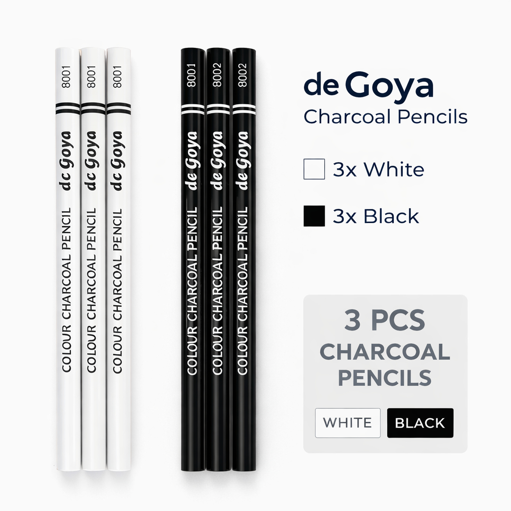 De Goya Charcoal Pencil 3pcs – White / Black – Colour Charcoal Pencil Premium