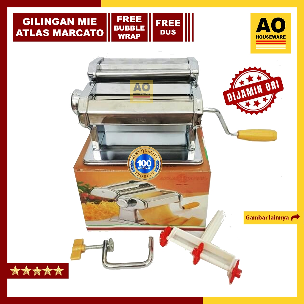 Atlas Marcato Gilingan Mie Asli Pasta Pangsit Pastel Noodle Maker Termurah