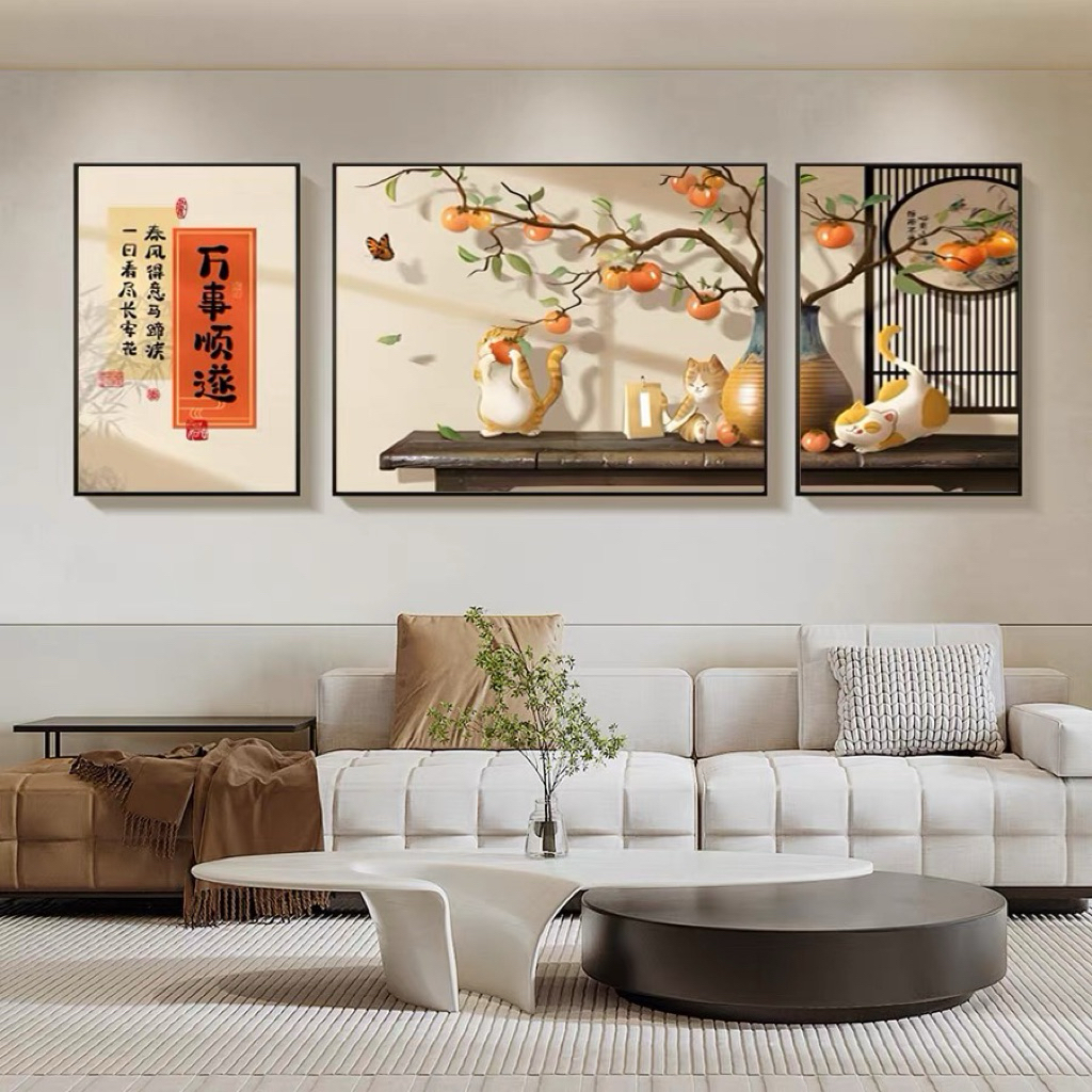 KOKOPAINTING Lukisan Porcelain Diamond 5D Kristal Set 3 in 1 Motif Kaligrafi Cina Imlek Hiasan Pohon