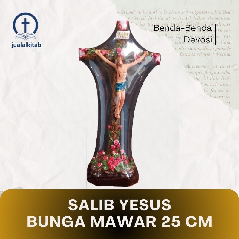 Salib Yesus 25 cm Bunga Mawar - Benda Devosi Rohani Salib Tuhan Yesus