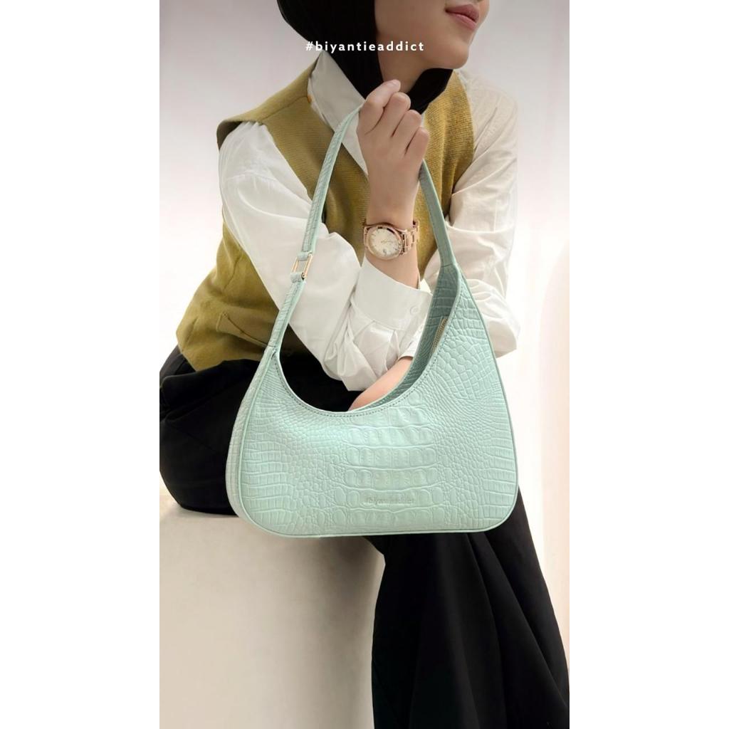 Biyantie Lyra Aruna Exclusive Handcrafted Genuine Leather Croco and Floater Luxury Slim Shoulder Bag