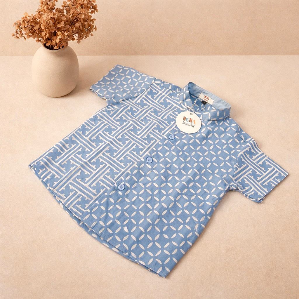 koko couple batik ayah anak lengan pendek Biru Muda