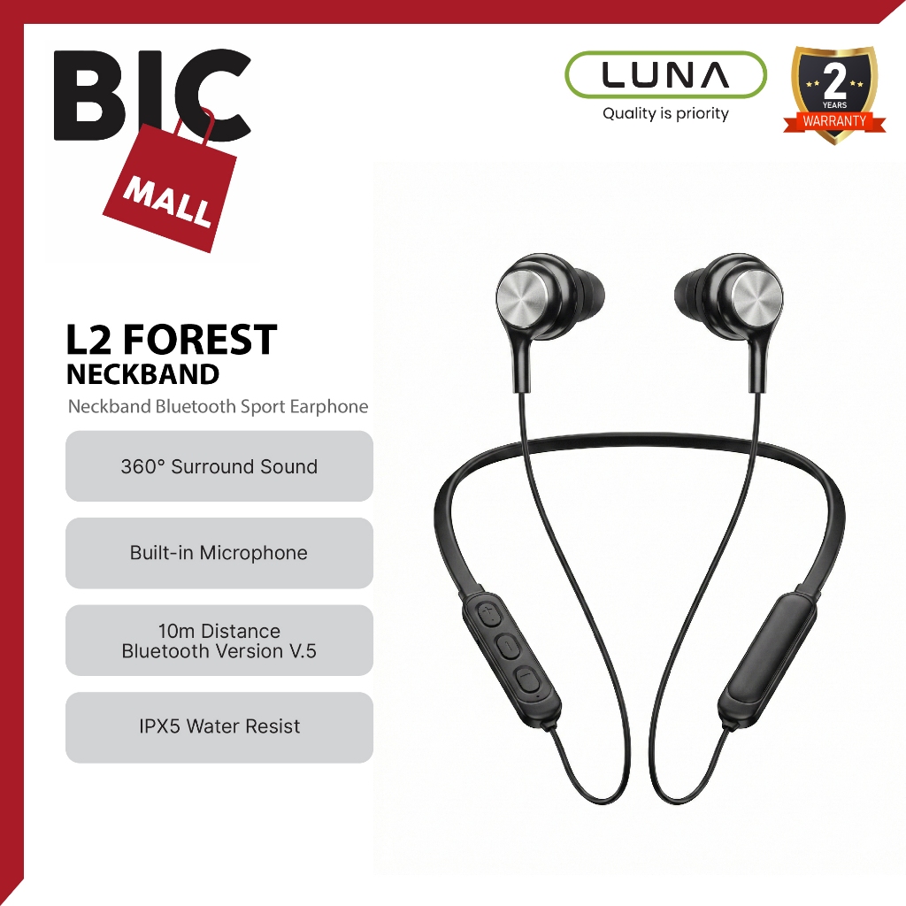 Luna Neckbend L2 Forest Headset Neckband Bluetooth Sport Wireless Earphone IPX5 Tahan Air Baterai Ta