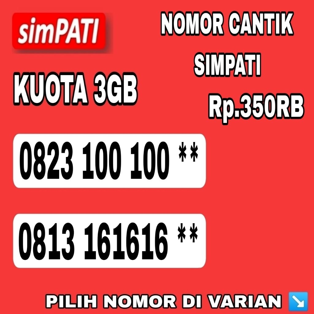 nomor cantik kartu perdana simpati 12 digit prabayar bonus kuota 3GB support jaring 5G