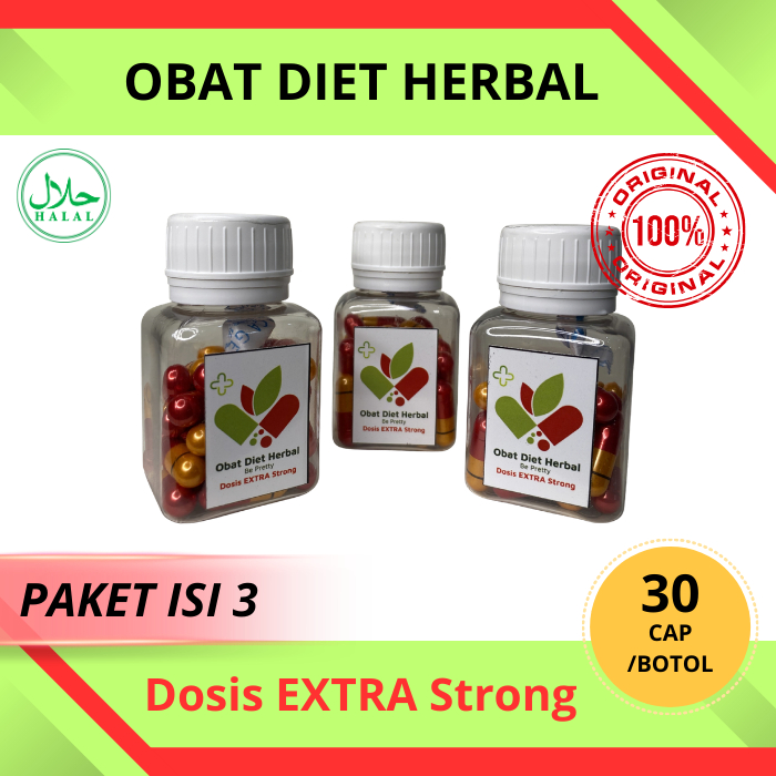 PAKET HEMAT ISI 3 - Obat diet EXTRA STRONG | Kapsul Pelangsing Kualitas 1 Ring 2 1000% Ampuh | Jamu 