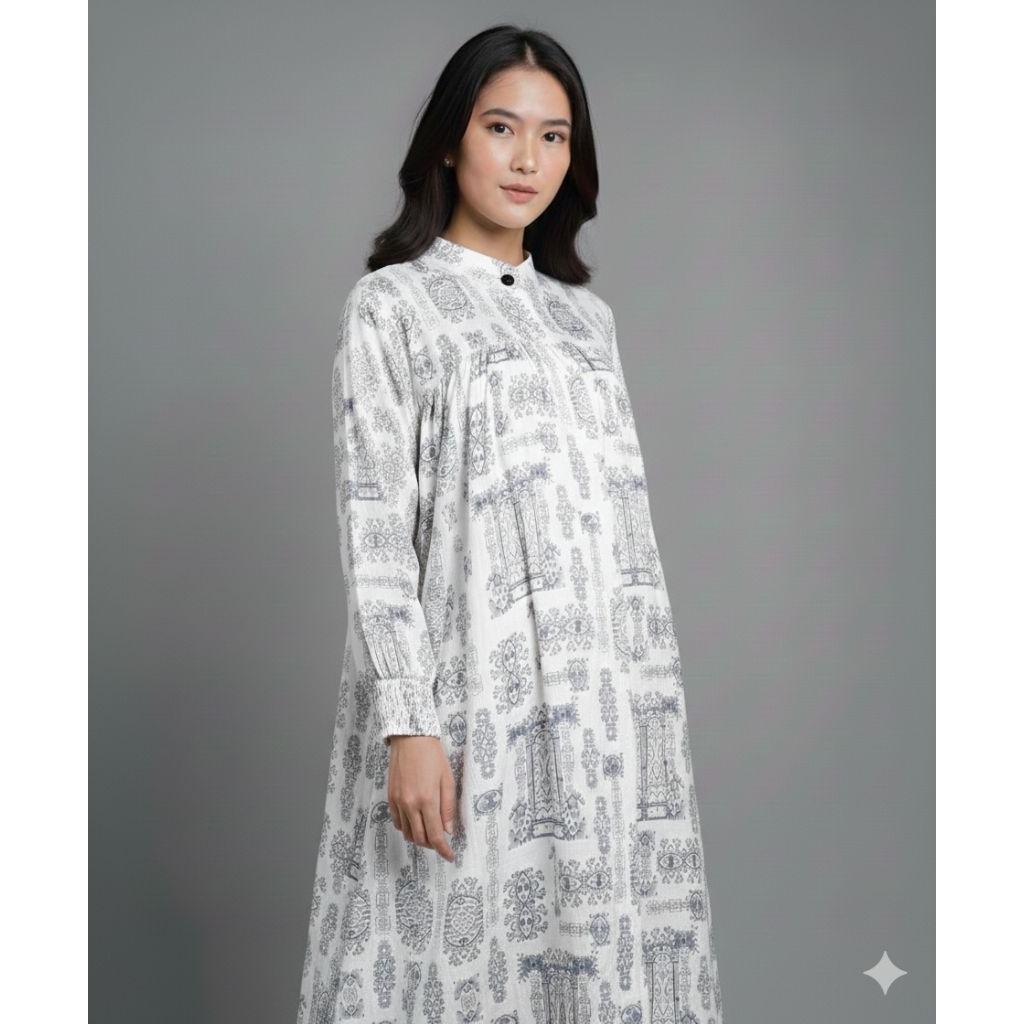 midi dress motif etnik busui ld110 lengan karet