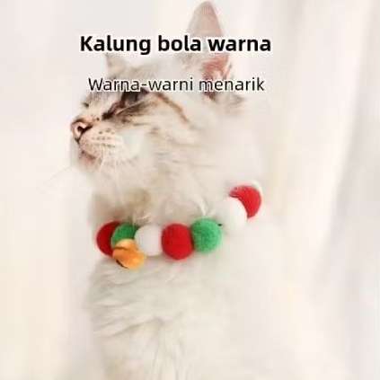 Kalung Pom Pom Anjing Kucing Model Bola Warna Warni