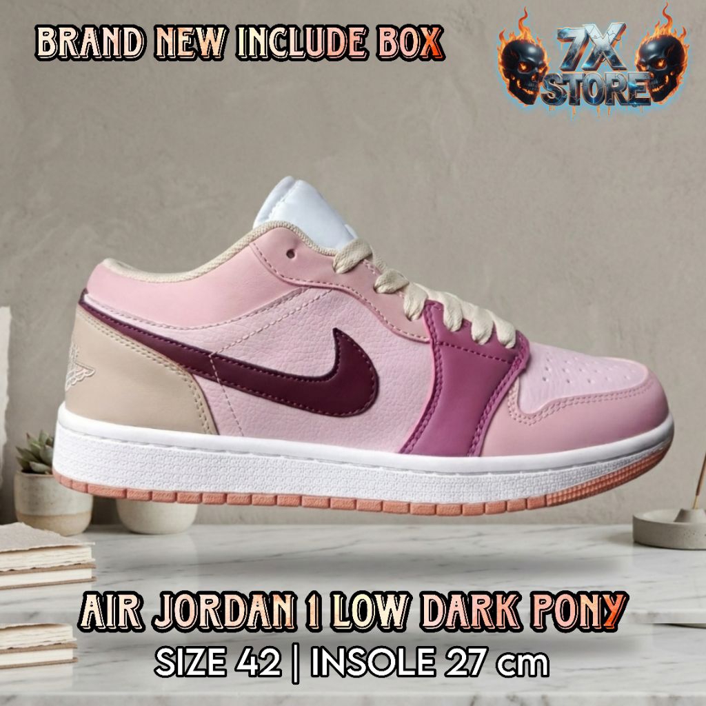 SEPATU SNEAKERS PRIA/WANITA CASUAL/SANTAI UNISEX AJ LOW 1 DARK PONY CREAM PEACH PINK