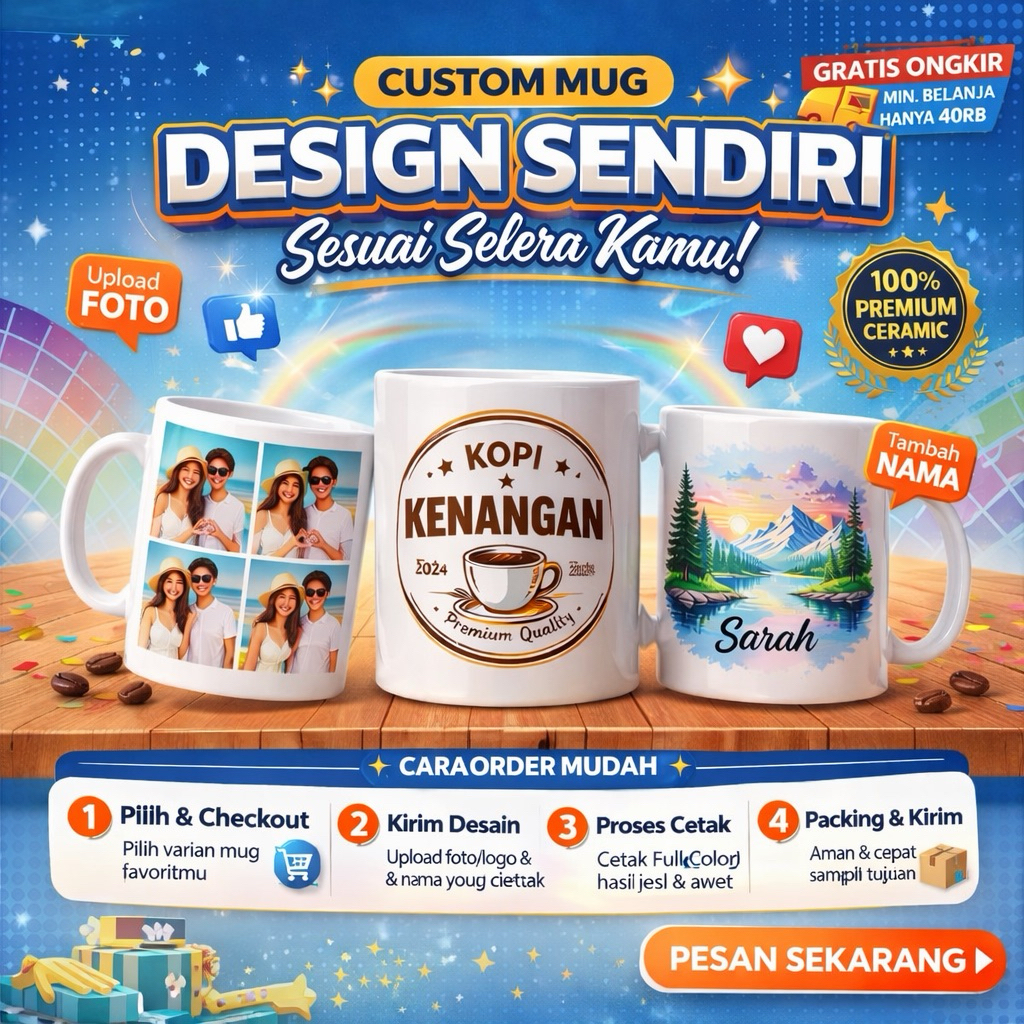 CUSTOM MUG Joyful Custom Nama Mug Untuk Souvenir Hadiah Ulang Tahun / Suvenir Ultah Anak Teman Besti