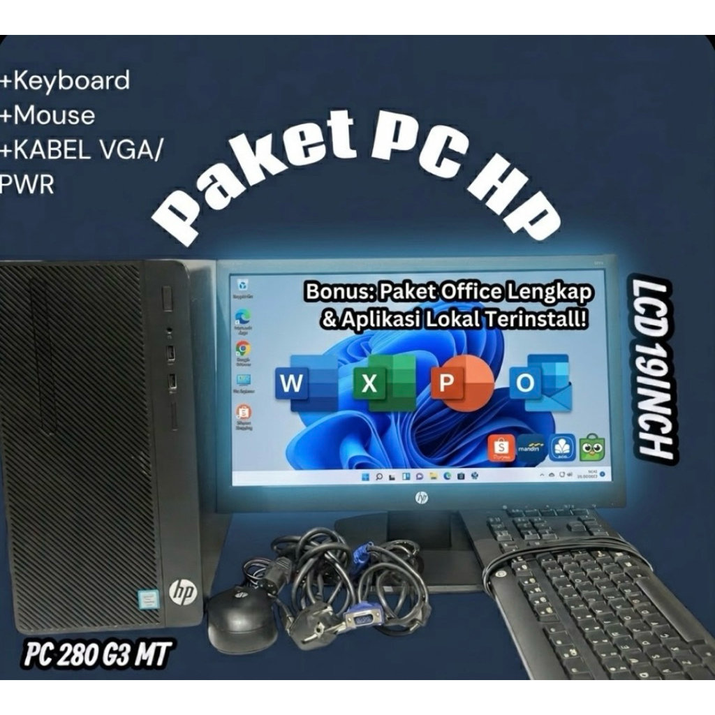 PAKET HP | PC 280 G3 CORE I5 6500 RAM 4-8GB SSD/HDD 128-256GB,500-1TB LCD 19INCH LAYAR JERNIH KEY MO