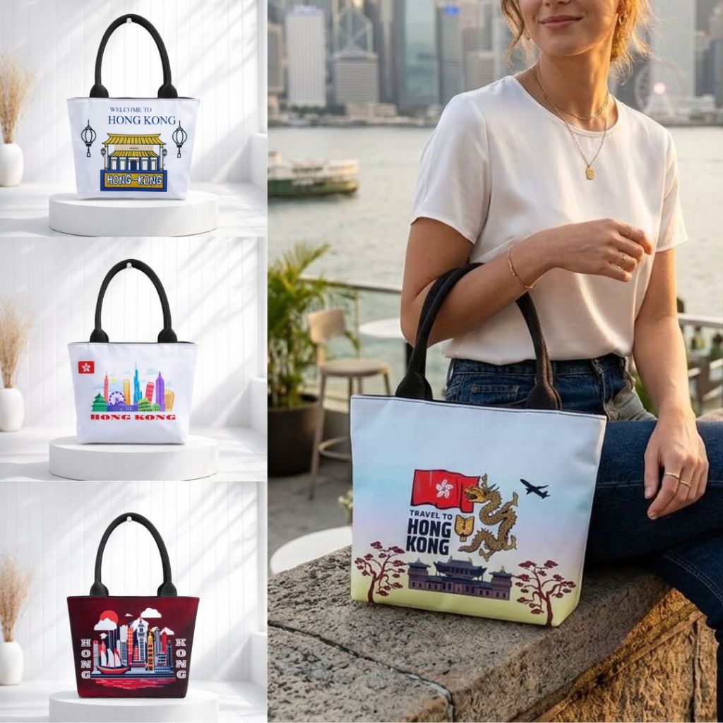 [READY] Tas Kecil Wanita Model Tenteng | Tas Hampers Bag Wanita Kanvas Resleting Oleh Oleh Hongkong