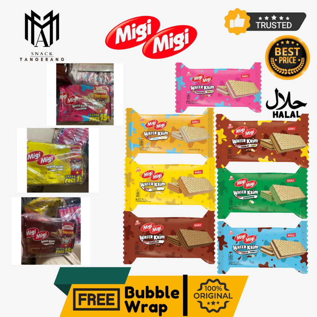 Migi Migi Wafer Krim Chocolate Strawberry Keju Cocopandan Vanilla 1 Pack isi 10 Pcs @8 Gr