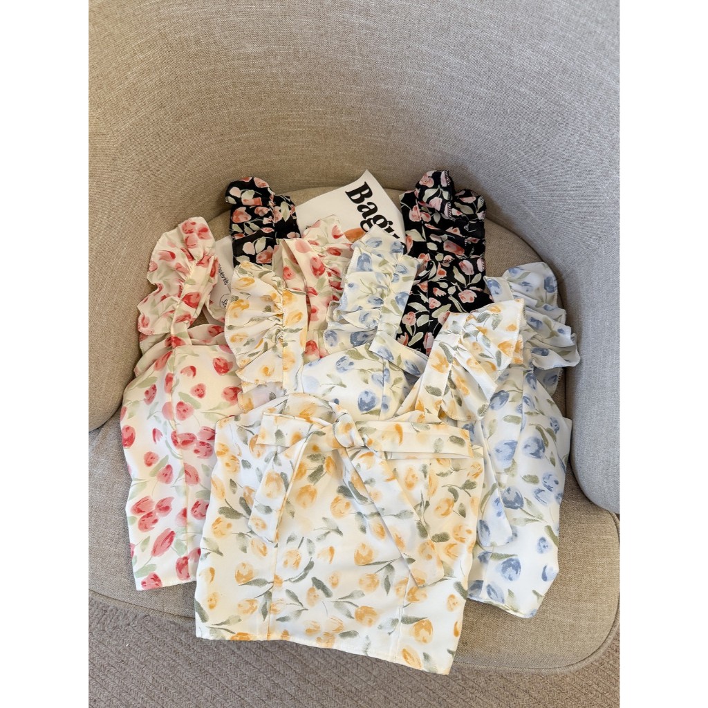 Slim Only  Tanktop Bunga Bunga Simpul Pita Tanktop Crop Top Tanktop Seksi Tanktop Wanita