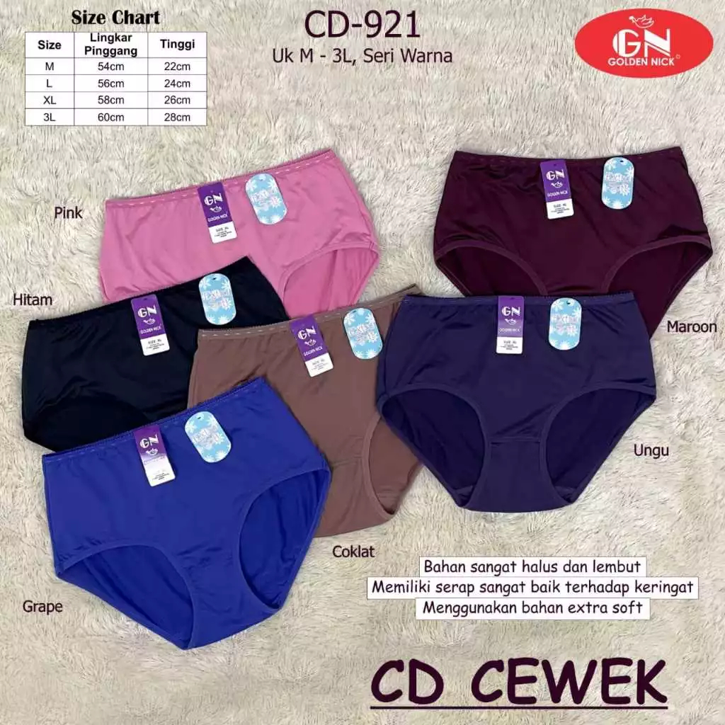 6 Pcs cd golden nick CELANA DALAM WANITA GOLDEN NICK TYPE 937 939 931