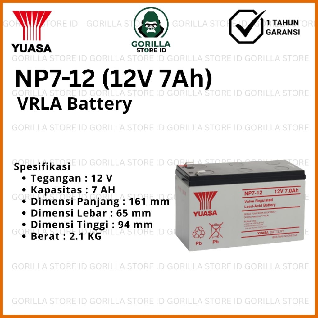 Baterai Aki VRLA YUASA 12V 7AH - NP7-12