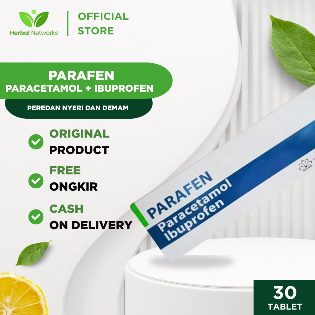 PARAFEN Paracetamol Ibuprofen 2in1 - Meredakan Nyeri Sendi Haid Demam Sakit Gigi Kepala (30 Tablet)