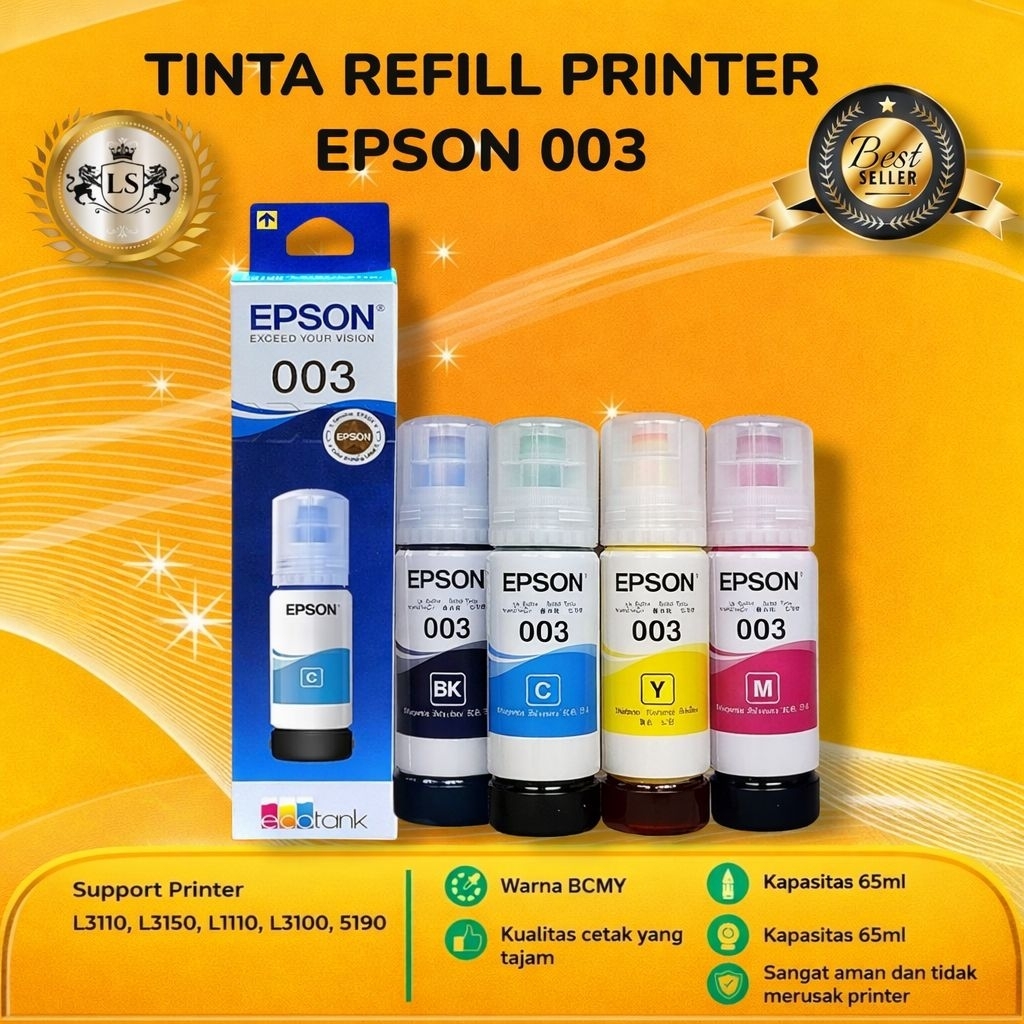 Tinta Printer Epson 003 Cyan Original Ink Epson PrinterL1110/L3110/L3150/L5190 - Warna