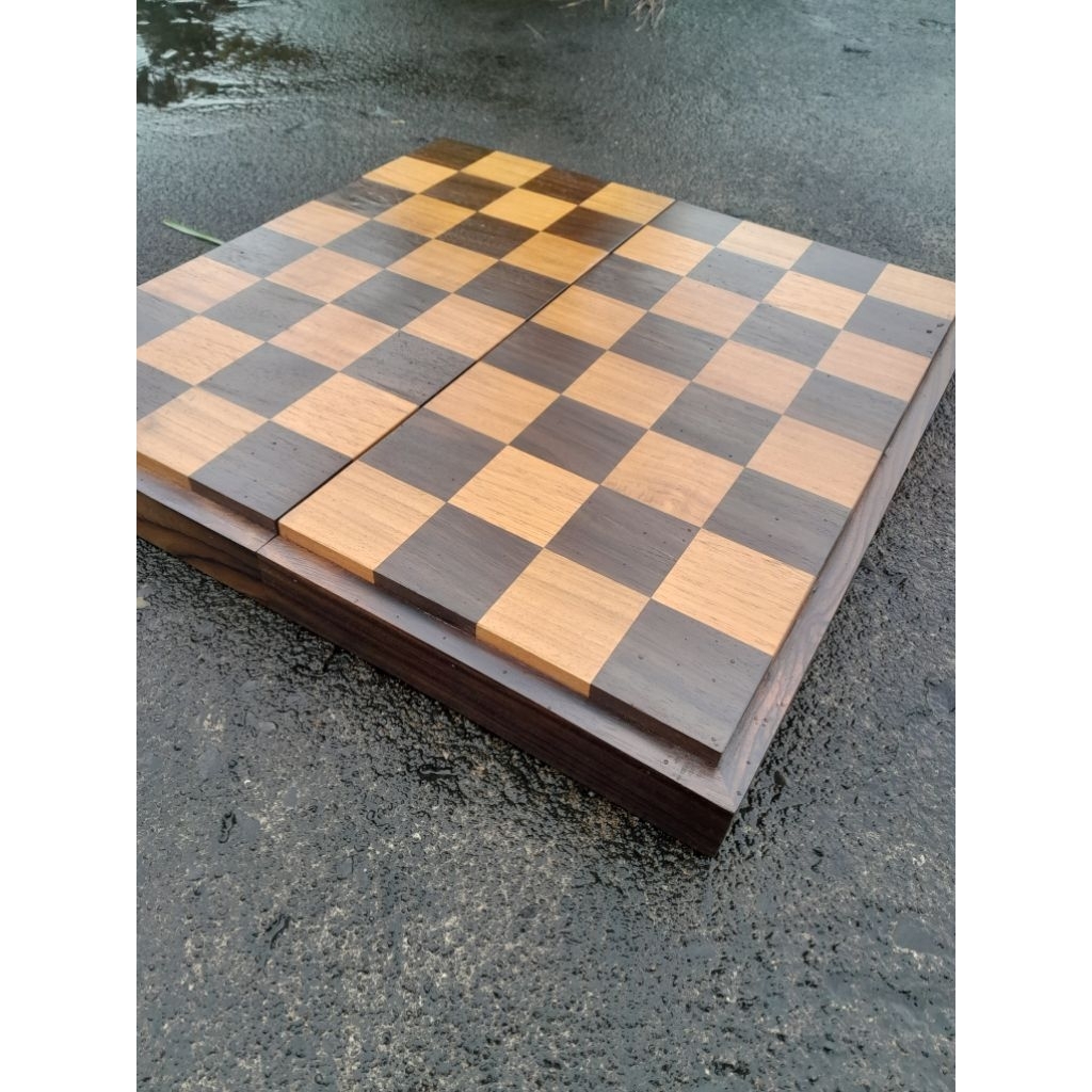 papan catur kayu custom ukuran 50cm persegi kayu asli jati dan sonokeling lipat