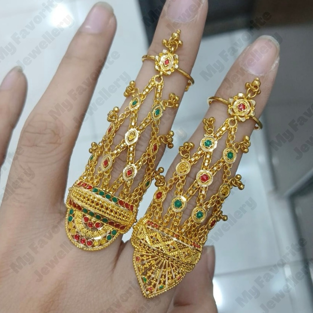 Cincin Panjang MOTIF Dubai Warna Ukuran Adjustable EMAS ASLI Kadar 700