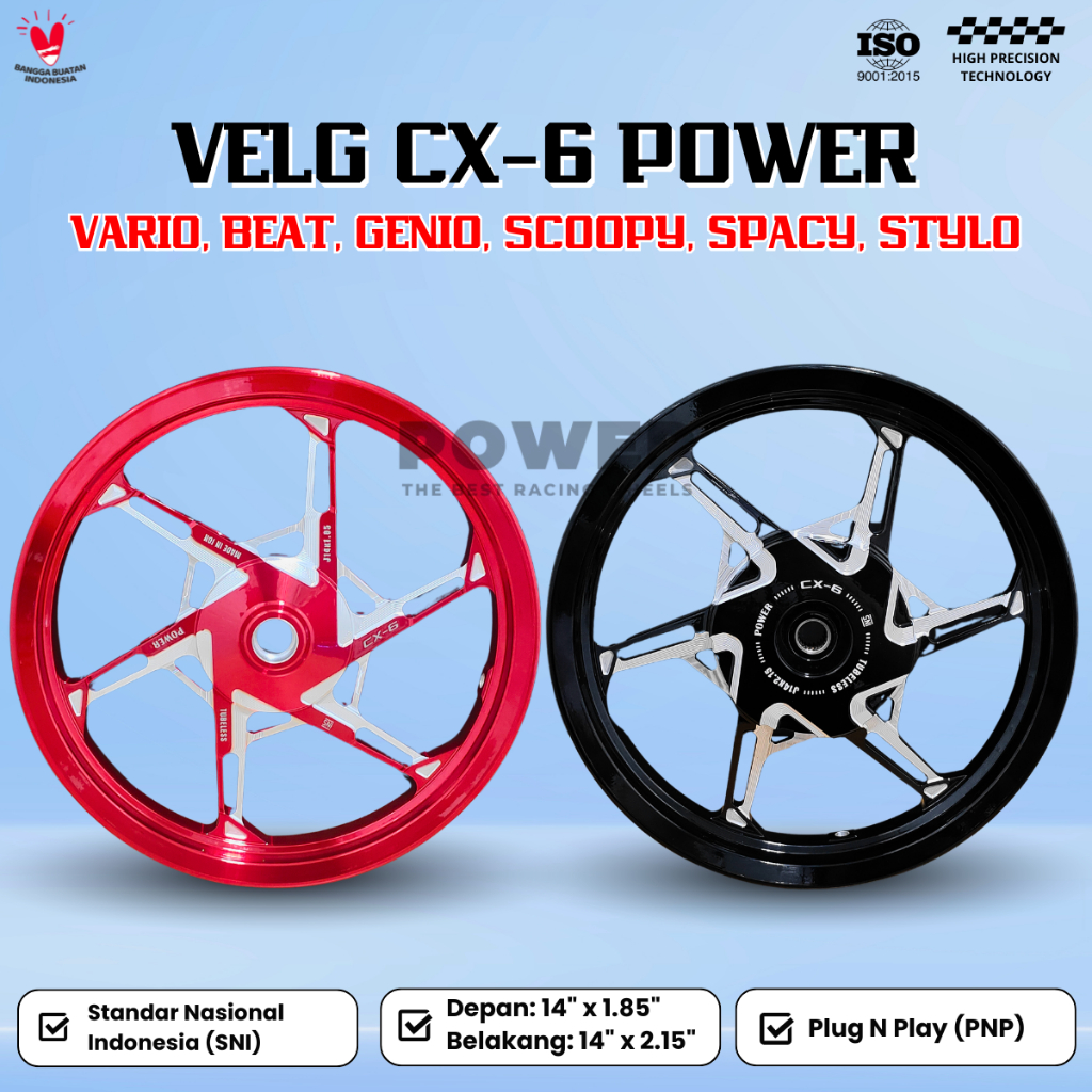 VELG CX-6 RING 14 | VELG VARIO SCOOPY BEAT GENIO | VELG RACING MERK POWER