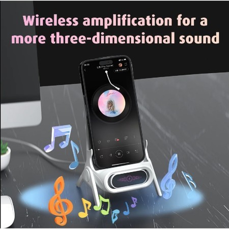 big promo stand holder hp wireless charger 15w desain kursi mini dudukan hp magnetik + speaker meja
