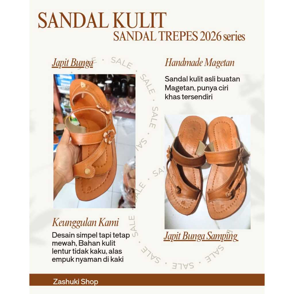 (ZG-T8) Sandal Taslir Wanita, Sandal Japit Wanita, Sandal Kulit Nabati Wanita,  Sandal Kulit Asli Ha