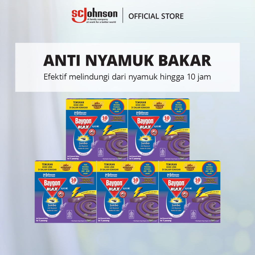 Baygon Anti Nyamuk Bakar - Jumbo Lavender Demam Berdarah 10 Jam - X5