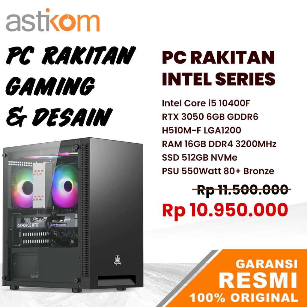 PC Gaming & Design Intel Core i5 10400F 16GB ddr4 RTX 3050
