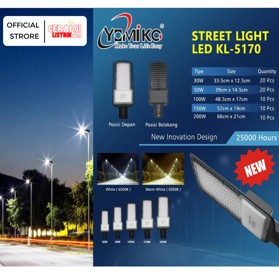 GL21 - Lampu Jalan LED / Street Light LED Floodlight 220V Waterproof Merk YOMIKO